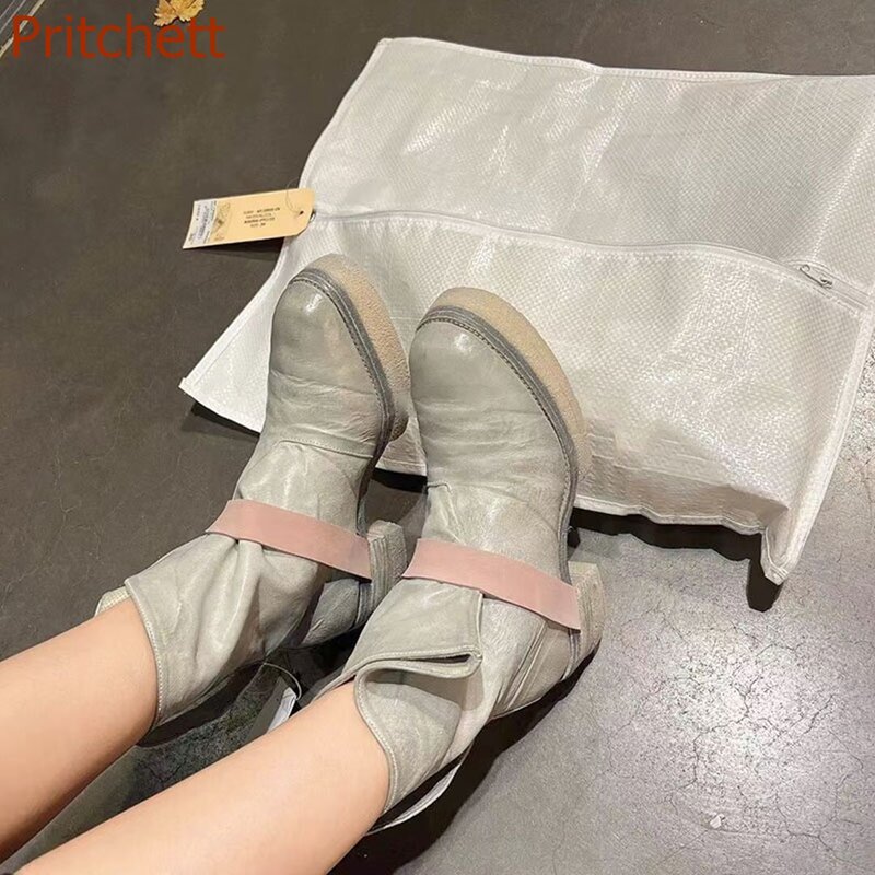 Round Toe Thick Heel Women Shoes Mixed Color Mixed Color Mid Calf Fashion Casual Comfortable Sexy Women Shoes 2023 New Arrivals