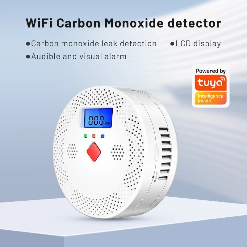 Tuya WiFi Smart Carbon Monoxide Detector Alarm 85dB Sound Warning LCD Digital Display Home Indoor CO Poisoning Siren