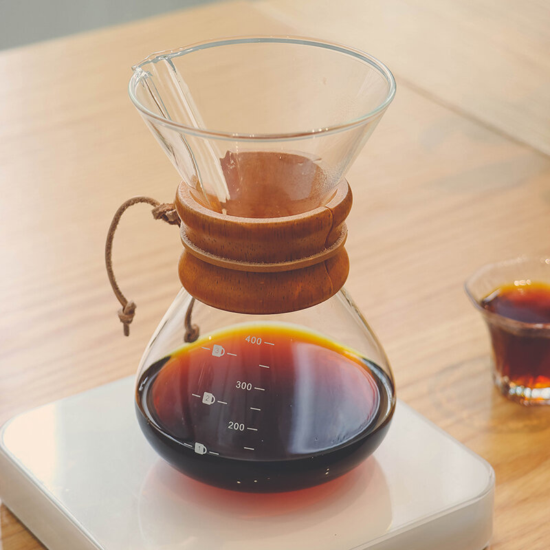 JINYOUJIA-زجاج بوروسيليكات مقاوم للحرارة ، مقبض شريحة من الخيزران بمقياس ، وعاء مشاركة قهوة مخمر يدويًا ، 400 ، 600