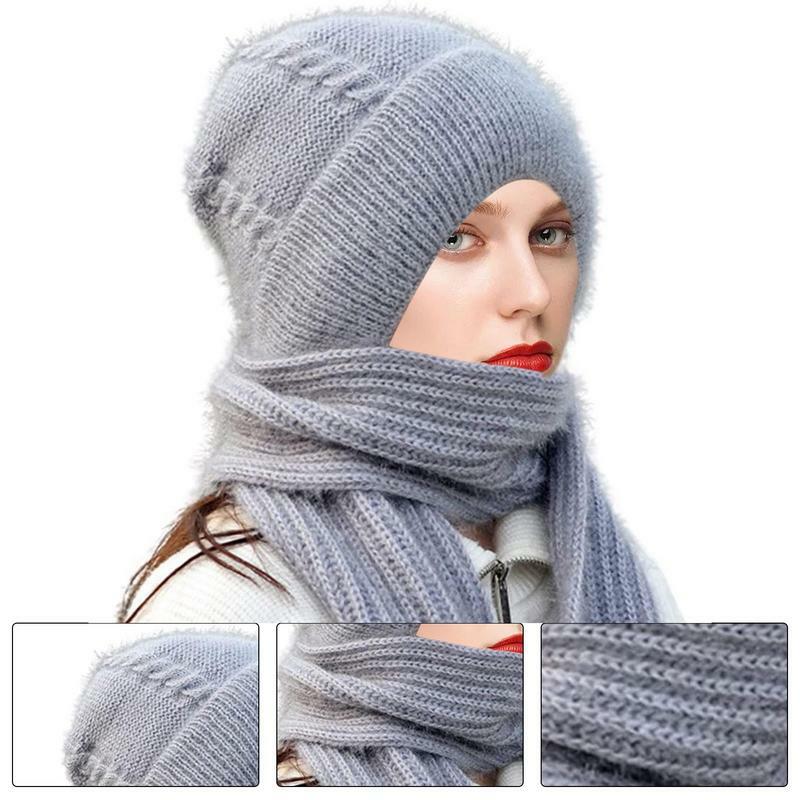 女性用ニットフード付きスカーフ、ロングネックウォーマースカーフ、暖かい帽子、冬用品、新しい