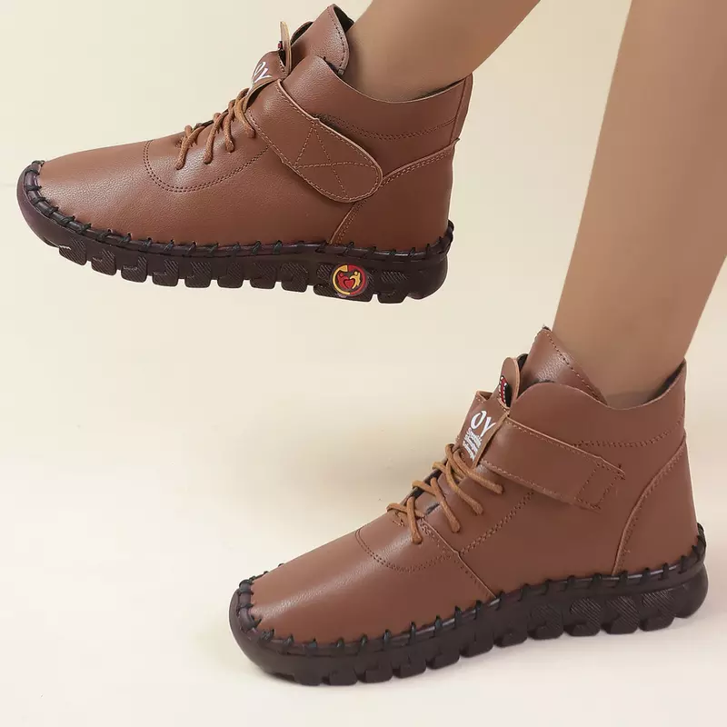 Damskie trampki na platformie kostki nici do szycia ręcznego buty dla mamy markowe buty dla kobiet 2024 nowe wodoodporne krótkie trampki śnieżne