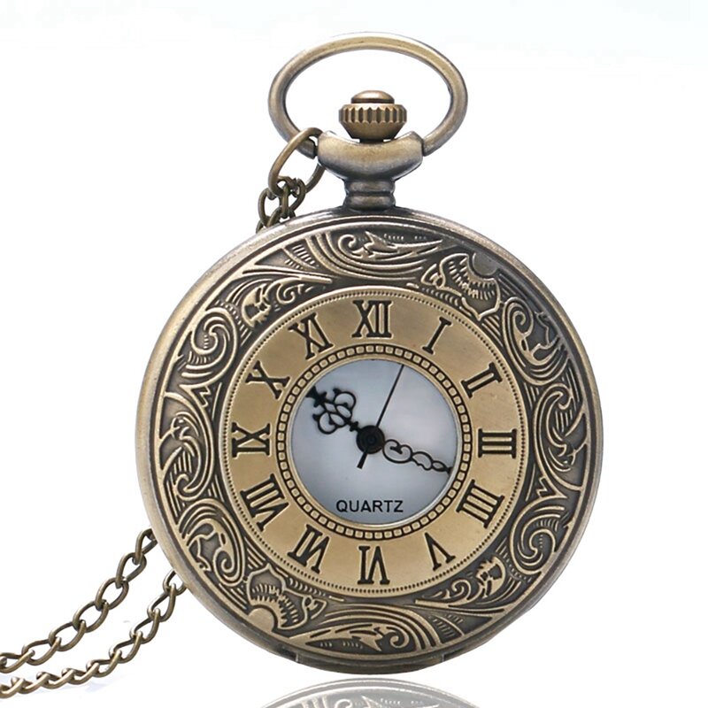 Bronze Roman Scale Display Design Quartz Pocket Watch Vintage Masculino Relogio Pendant Necklace Chain Leisure Men's Gift Clock