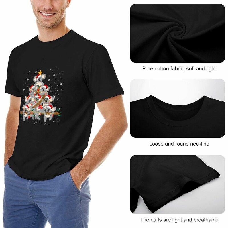 T-shirt enfeite Koala masculino, árvore de Natal, branco, manga curta, Natal, meninos, camisetas