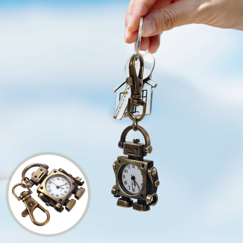 Keychain Watch, Pocket Watch with Key Buckle Robot Shaped Key Ring Watch Delicate Key Chain Watch Novelty Keychain Hanging