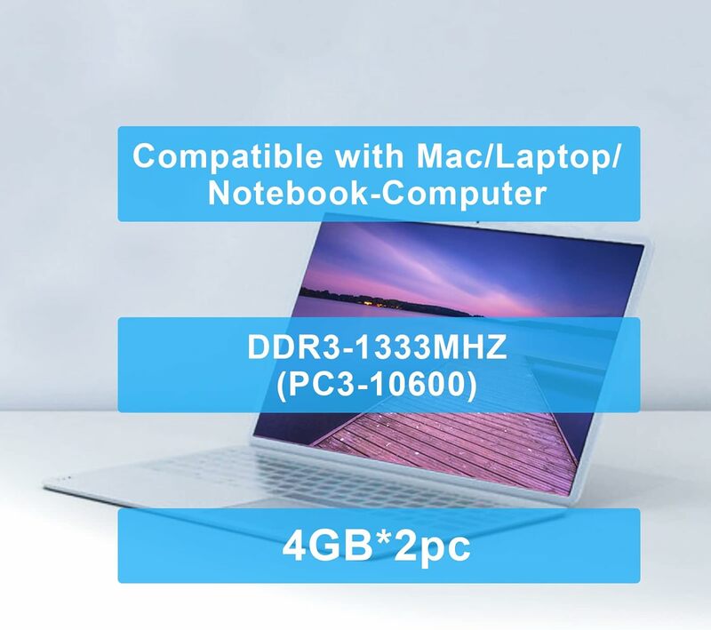 2X4GB tecmiyo 1333 MHz SODIMM แล็ปท็อป DDR3 1.5V PC3-10600S Non-ECC-BLUE