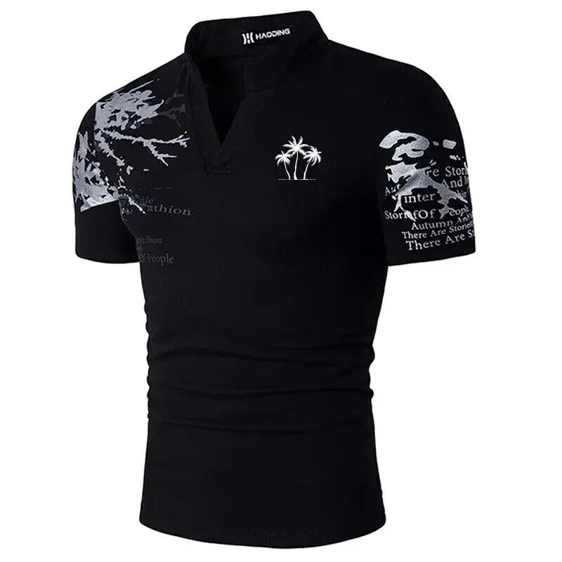 Heren Mode Korte Mouw Zwart En Wit Boom Logo Opdruk Kraag Polo T Shirt