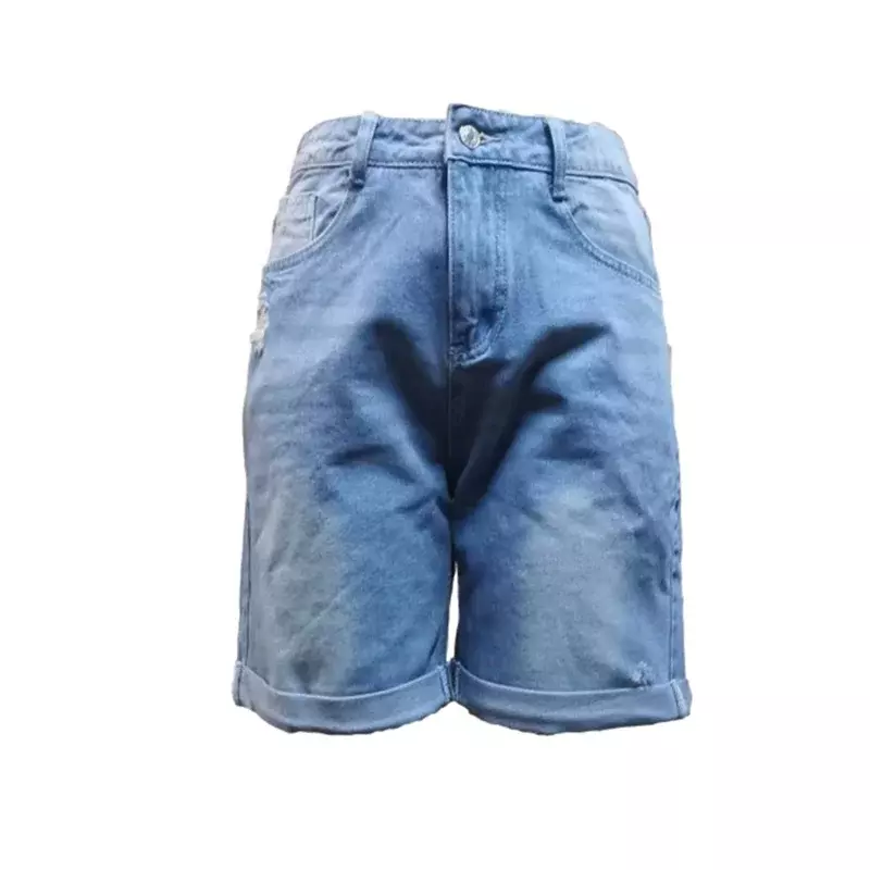 Modne jeansowe spodenki z podwiniętymi obszyciami damskie zniszczenia, dziury wysoki stan proste Mini dżinsy dojeżdżających do pracy kobiet trzy spodnie rybaczki 24