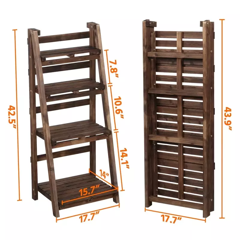 4 Tier Foldable Wooden Plant Display Stand for Indoors Outdoors, Natural Wood