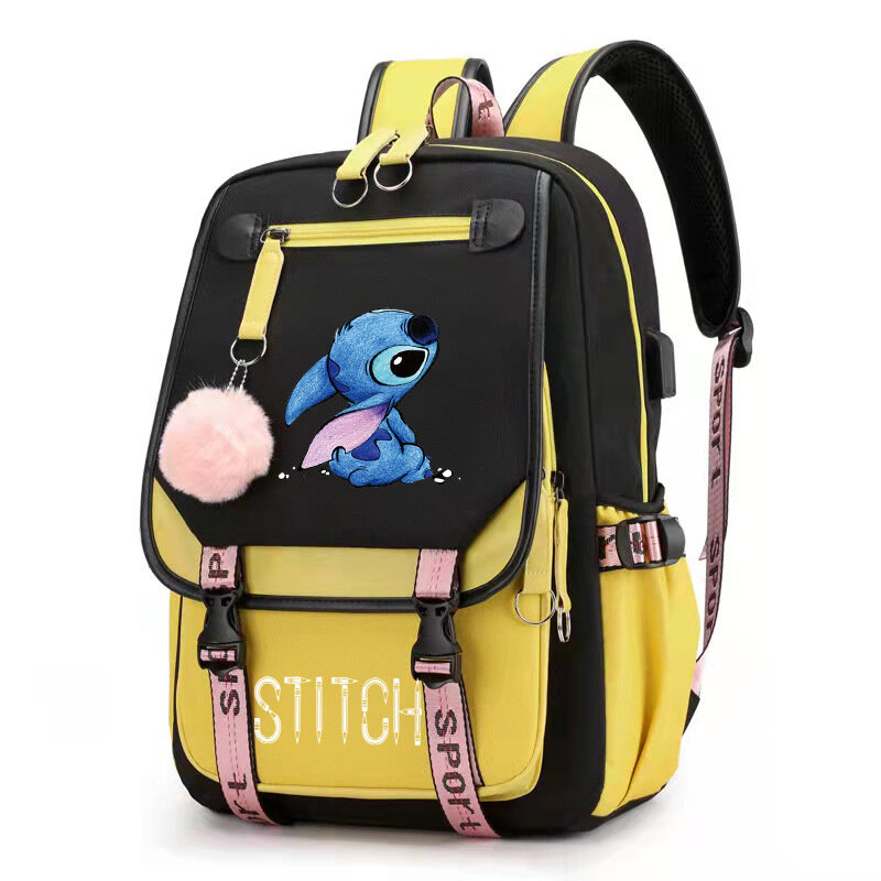 Disney stitch mochila feminina mochila de carregamento usb sacos de escola adolescentes meninas meninos portátil voltar pacote de viagem das mulheres bagpacks