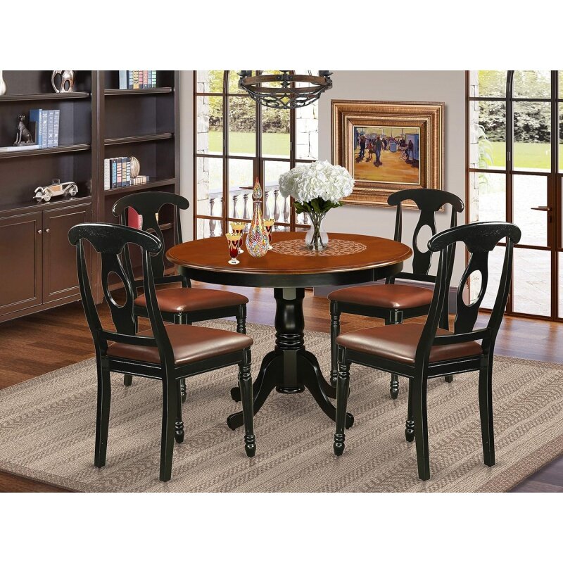 East West Furniture HLKE5-BCH-LC 5 Piece Kitchen Table & Chairs Set Includes a Round Dining Room Table with Pedestal and 4 F