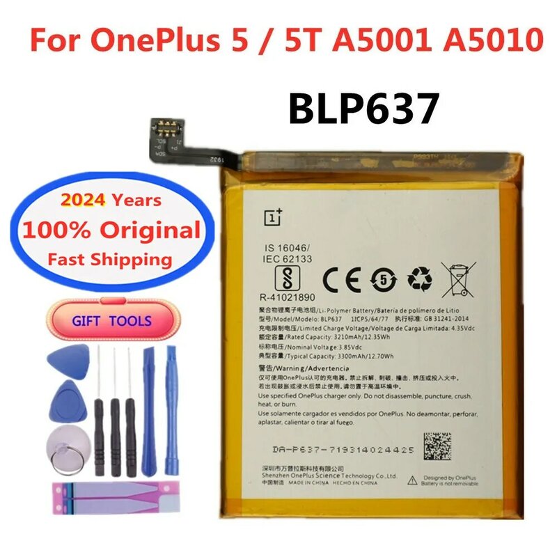 2024 Years 100% Original Battery BLP637 For OnePlus 5 5T One Plus 5 5T 3300mAh Genuine Phone Replacement Battery + Tools