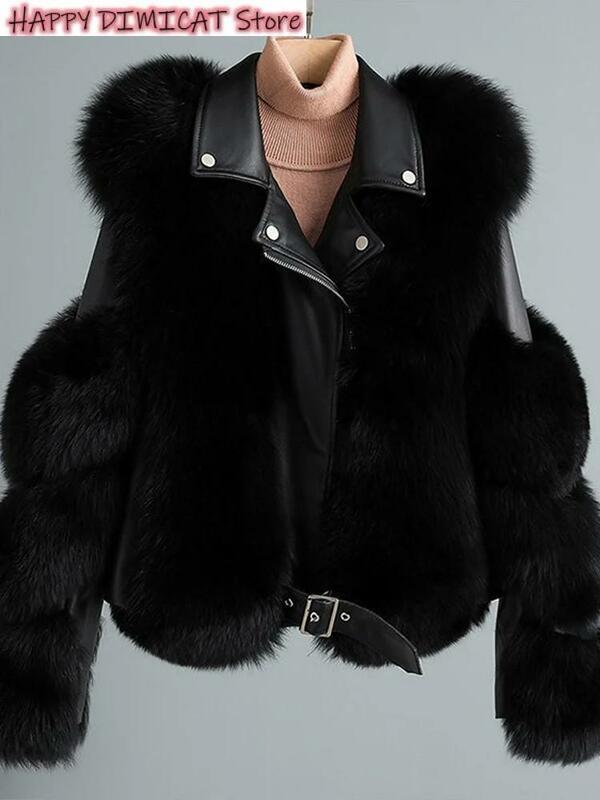 Retro Faux Fox Mantel Frau Langarm Herbst Winter Pu Leder flauschige weibliche Mode lässig einfache Pelz jacke Dame Outwear