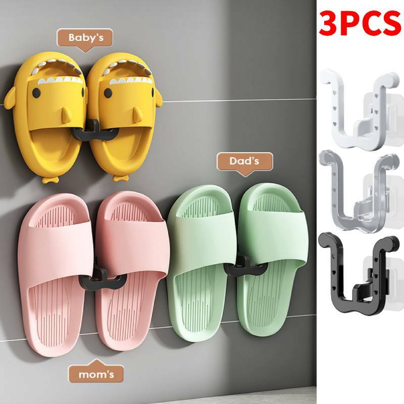 No-Punch Shoes Rack Hook, ganchos auto-adesivos de chinelos, cabide de parede, prateleiras de secagem, armazenamento no banheiro, 3 PCs, 2 PCs, 1PCs