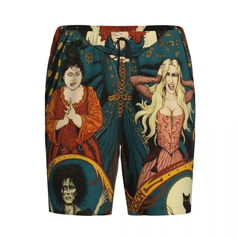 Custom Sanderson Sisters Halloween Pajama Shorts Sleepwear Men's Elastic Waistband Hocus Pocus Sleep Short Pjs with Pockets