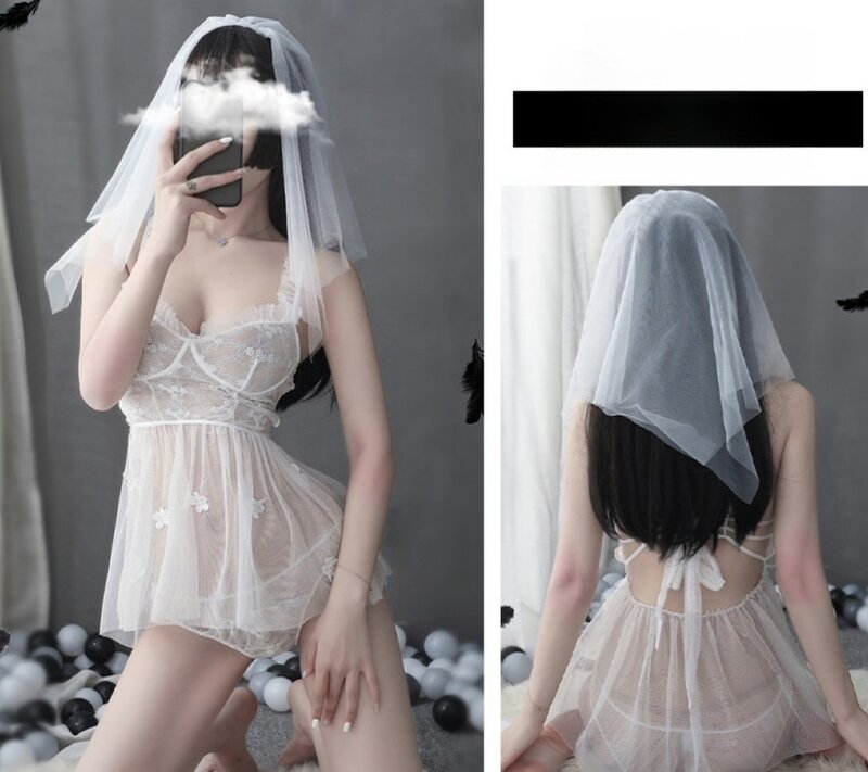 Sexy Women Nightwear See-through Lace Underwear Provocative Seduction Nightdress Solid Lightweight Sleepwear Erotic Wear