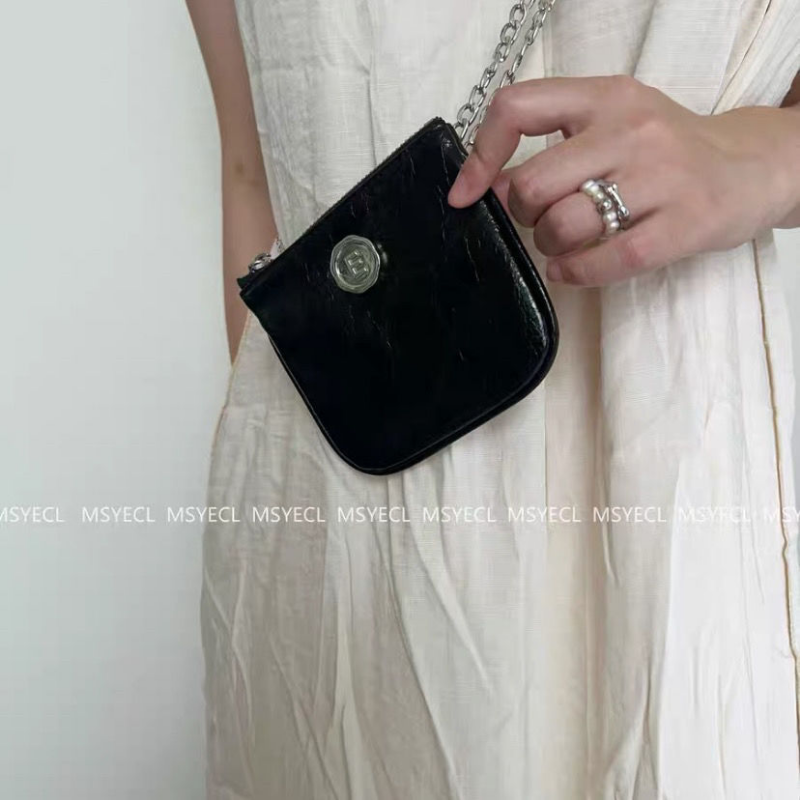 Tas selempang Mode Korea, tas selempang ritsleting hitam perak PU untuk wanita, tas penyimpanan uang kartu kredit ID lipstik