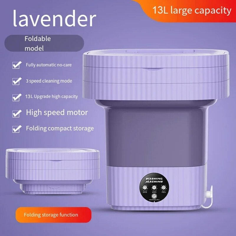 Lavadora plegable portátil grande con cubo secador para ropa interior, lavadora pequeña para calcetines, Mini máquina de viaje para el hogar, 13l