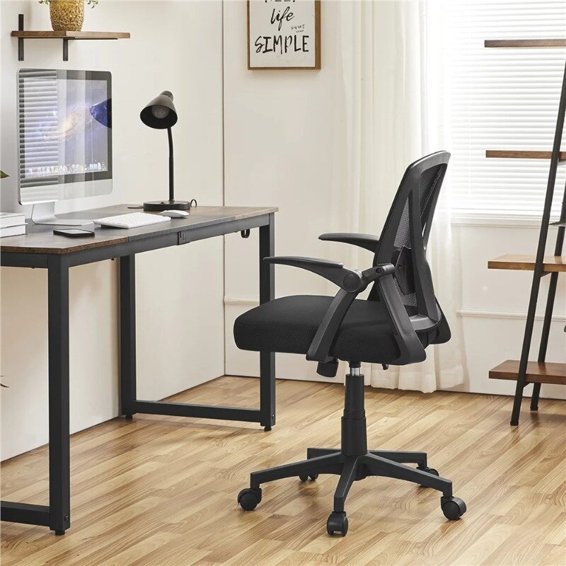 SMILE MART 조정 가능한 인체 공학적 메쉬 사무실 의자, 90 ° 플립 업 팔걸이, 홈 오피스, 블랙 책상 의자