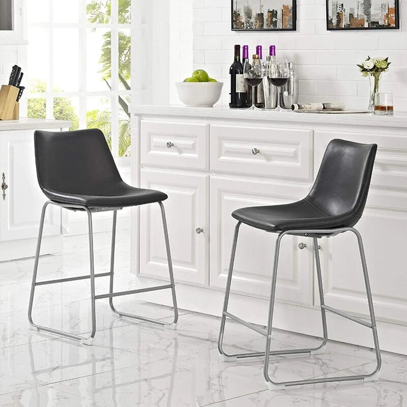 Doughong-工業用合成皮革カウンターチェア,工業用椅子,黒,2個セット