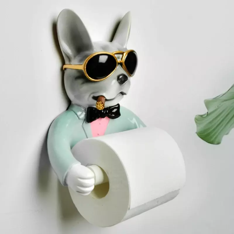 Porte-papier hygiénique en résine hygiénique, boîte à mouchoirs à main sans poinçon, porte-serviettes ménager, dispositif de bobine de bobine, style chien