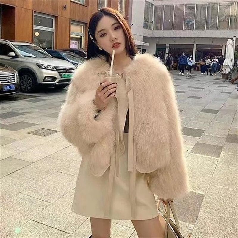 2024 New Women Winter Fur Coat Haining Imitation Fox Fur Jackets Women'S Warm Thick Fox Fur Outerwear Autumn Winter Winter Faux
