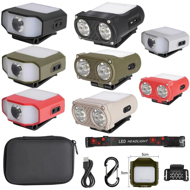 Farol LED Clip-on, Sensor Cap Light, COB, Tipo-C, lâmpada principal recarregável para camping, pesca, farol de emergência, 1-5pcs