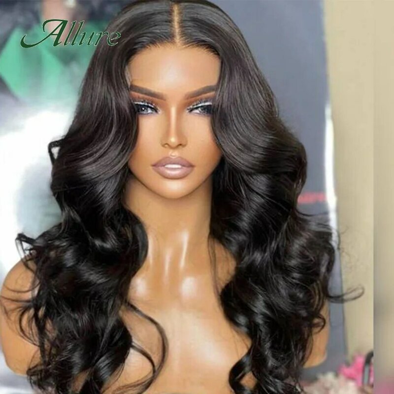 Brazylijska peruka HD Transparent T Part Lace Front Human Hair Wig Body Wave Hair Lace Wigs for Women Natural Black Color Hair Wig Allure