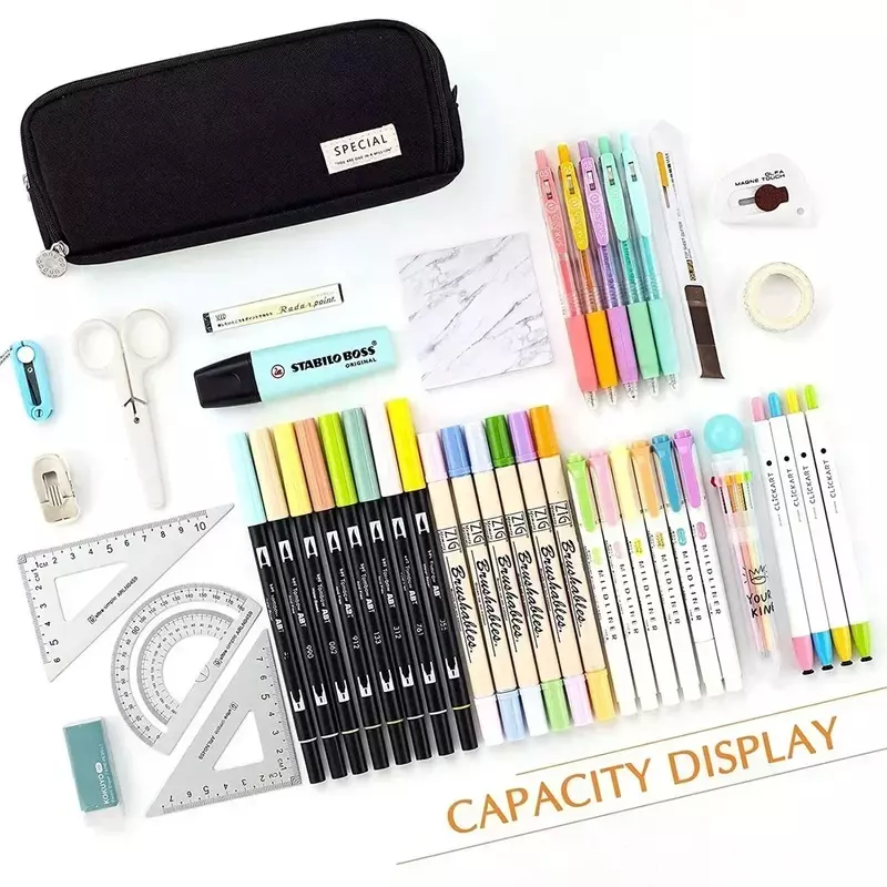 Kawaii Pencil Case Large Capacity Canvas Pen Bag for Girls Multi-layer Box Solid Color Cute School Supplies Korean Stationery