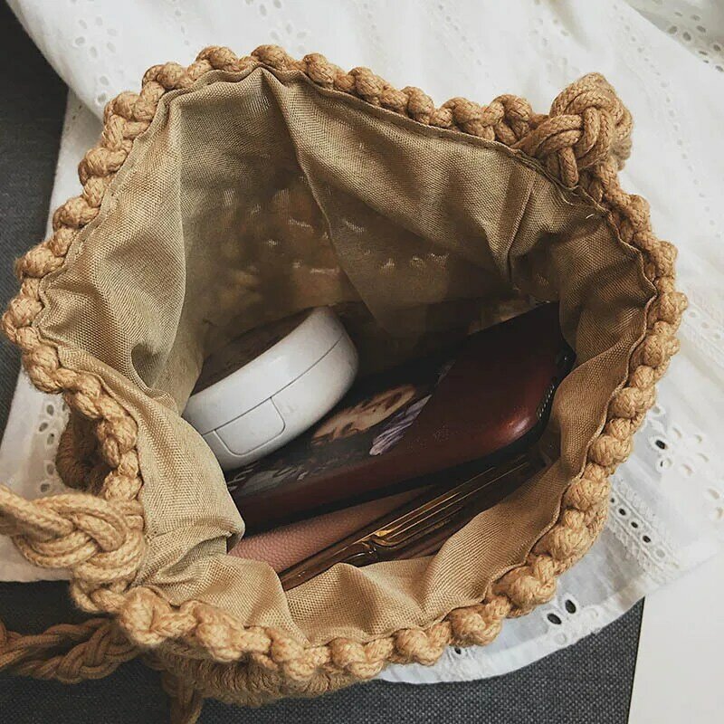 Bolso de mano de estilo bohemio para mujer y niña, bolsa de paja tejida de día, a la moda, Simple, con borlas, informal, Vintage, para playa