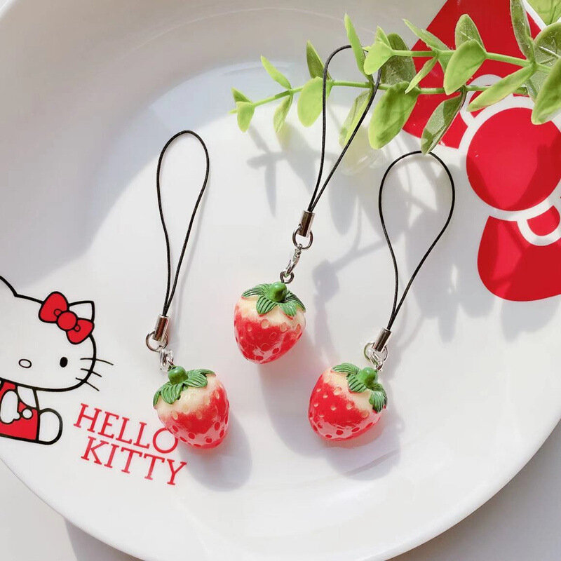 Simulation Strawberry Tomato Mobile Phone Chain Lanyard U Disk Key Ring Women Bag Anti-lost Pendant Birthday Gift