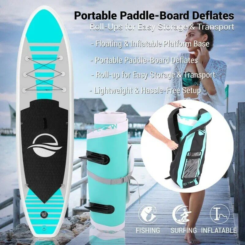SereneLife Inflatable Stand Up Paddle Board (6 Inches Thick) with Premium SUP Accessories & Carry Bag | Wide Stance, Bottom