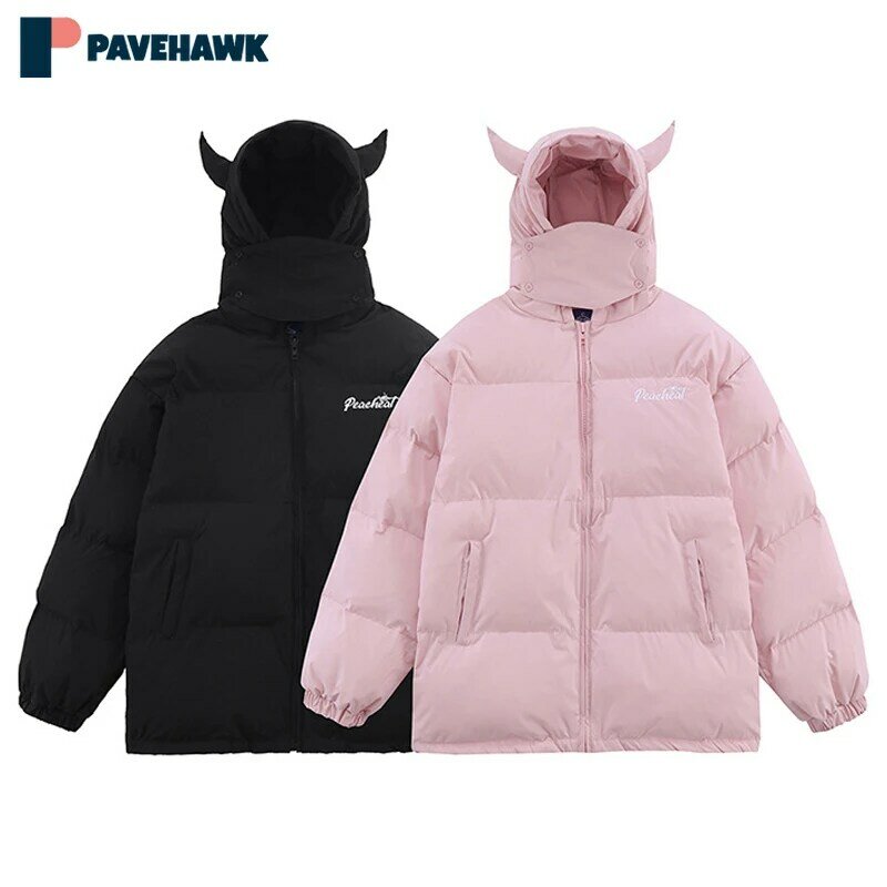 Hooded Padded Jackets Parka Men Woman Hip Hop Retro Devil's Horn Oversized Puffer Coats Winter Thicken Harajuku Bubble Outwear