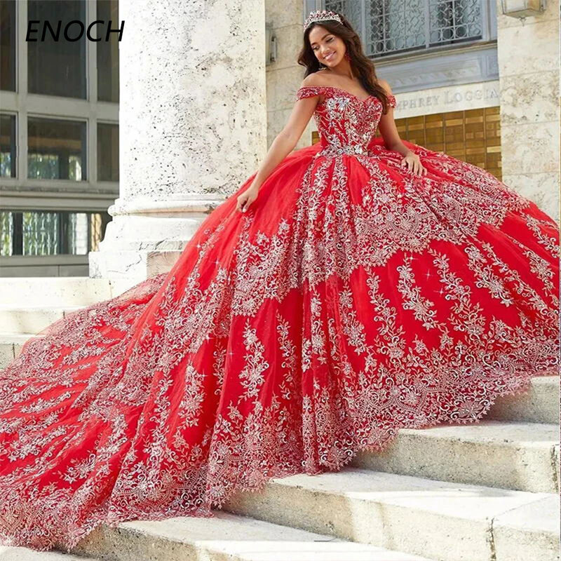 Свадебное платье принцессы ENOCH, изысканное платье Quinceanera, милое платье с открытыми плечами и аппликацией, со шнуровкой сзади, женское бальное платье 15