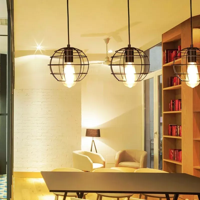 Lampu gantung kecil kamar tidur, lampu tunggal kreatif ruang tamu ruang makan lampu gantung Retro besi tempa LED