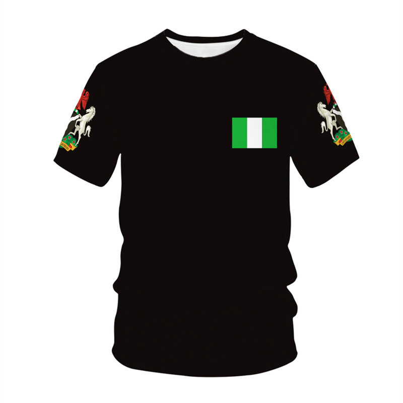 Camiseta con patrón de bandera nacional de Nigeria para hombre y mujer, camiseta de manga corta, camiseta 3D para niños