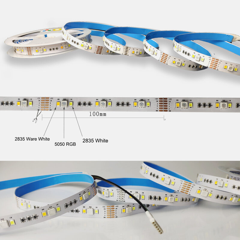 Kit de luz de tira LED com mini controlador, aplicativo Tuya Smart Life, WiFi, RGBCW, 1-5m, DC12V, 5050 RGB + CCT, 90LEDs por m, energia para Alexa, Google Home