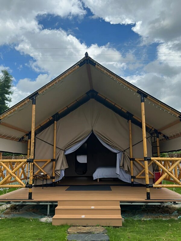 Caractéristiques Tente d'hébergement de camping en plein air, zone pittoresque, zones d'hôtel, Tente de crête, Structure en bois personnalisée, abricot, abricot