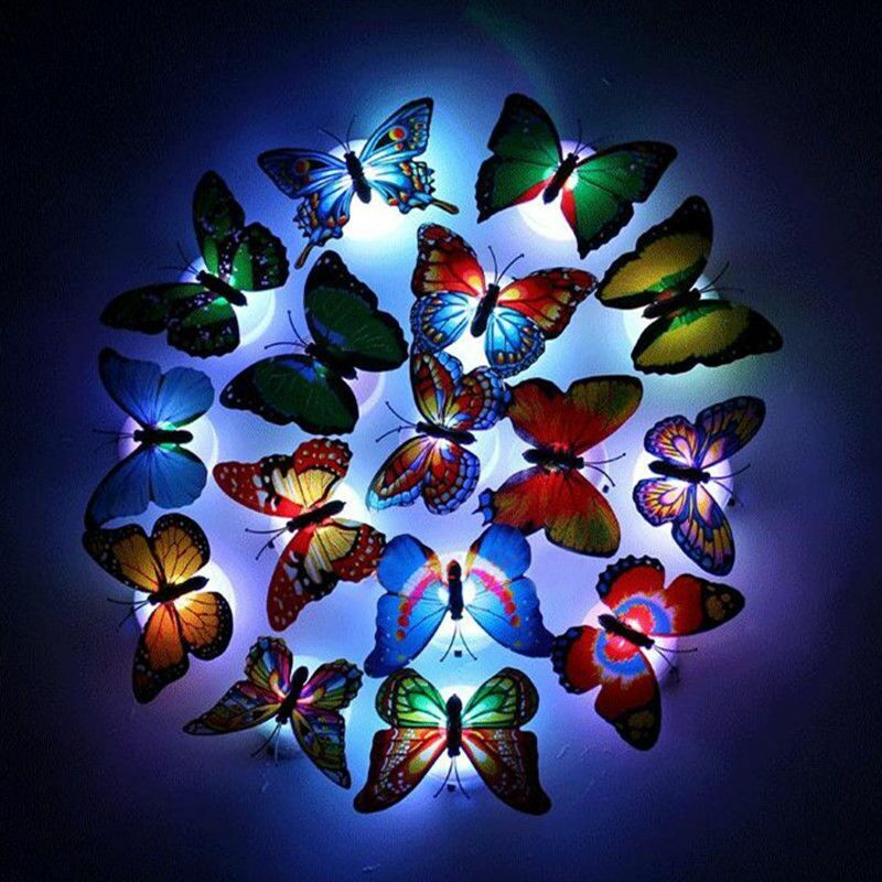 LED Decorativo Luminous Butterfly Night Light, Small Play, Atmosfera Criativa Luz, Colar Lâmpada, Brinquedo de Venda Quente, 10Pcs