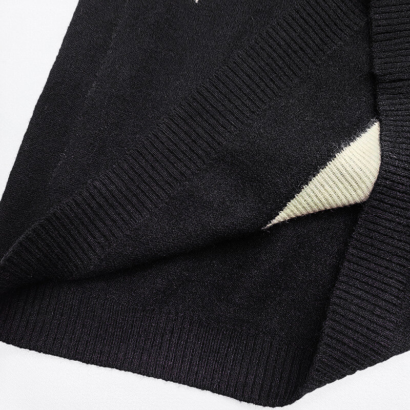 Вязаный жаккардовый свитер для мужчин и женщин, классический черный свитер с круглым вырезом, с графическим абстрактным рисунком, в стиле хип-хоп, Повседневная Уличная одежда для пар
