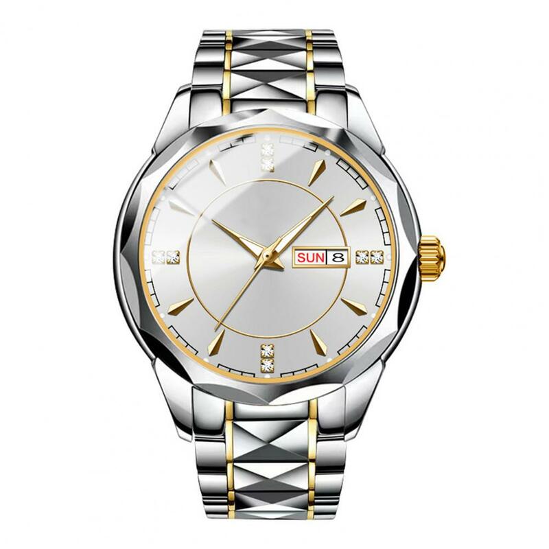 Relógio de quartzo do movimento masculino com strass data, tempo exato, banda de aço inoxidável, luxo