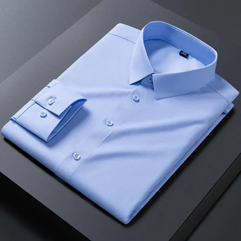 Camisas antiarrugas elásticas para hombres, camisas de vestir de manga larga, Camisa ajustada, blusa para negocios sociales, Camisa blanca, 2023