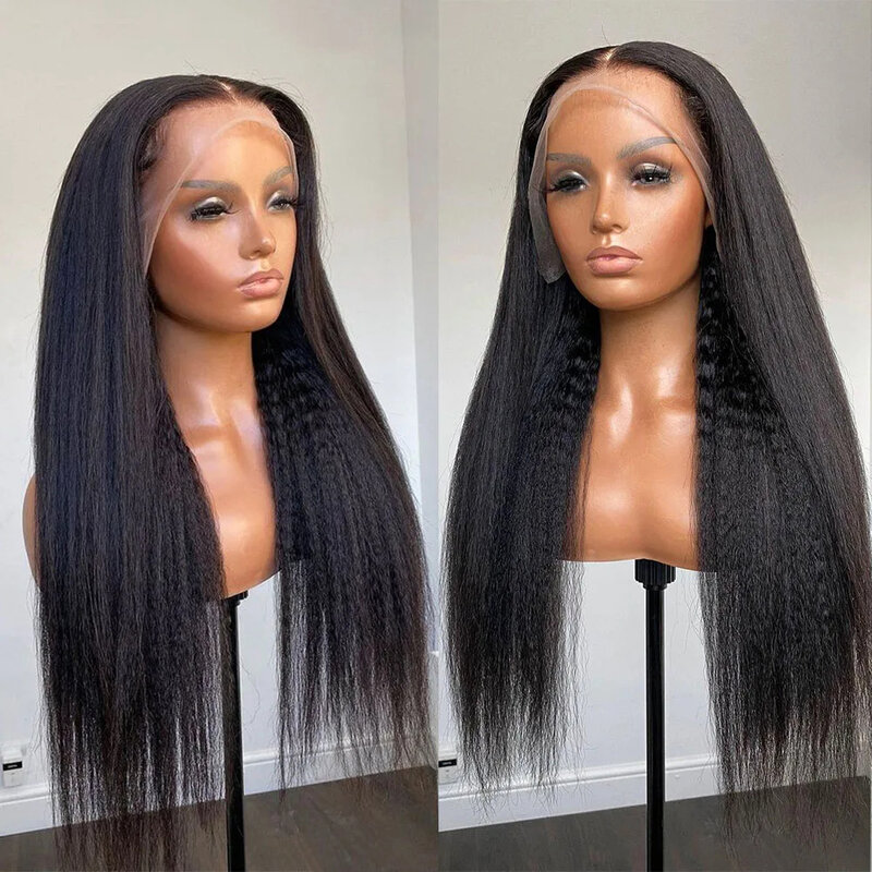 Kinky Straight Glueless Wig Human Hair Ready To Wear 13x4 13x6 HD Lace Front Human Hair Wigs Yaki Frontal 4x4 Lace Closure Wigs