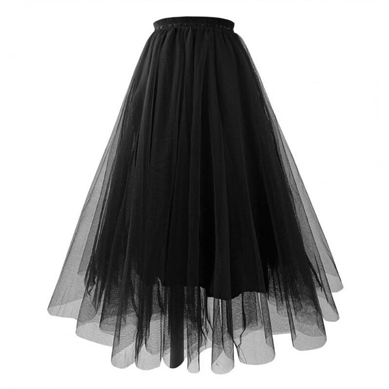 Casual Women Skirt Elegant Women's High Waist Mesh Gauze Pleated A-line Maxi Tulle Skirt for Prom Summer Special Occasions Solid