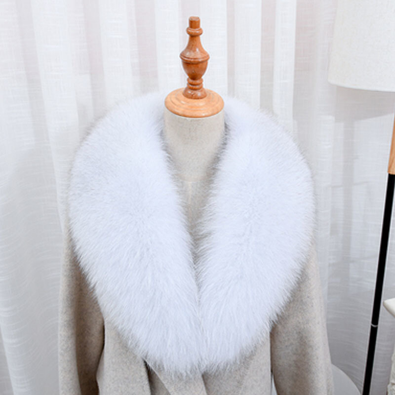 Kerah Bulu Rubah Asli untuk Wanita Pria Jaket Mantel Selendang Membungkus Musim Dingin Syal Bulu Alami Hangat Leher Hangat Syal Bulu Berbulu Besar Syal