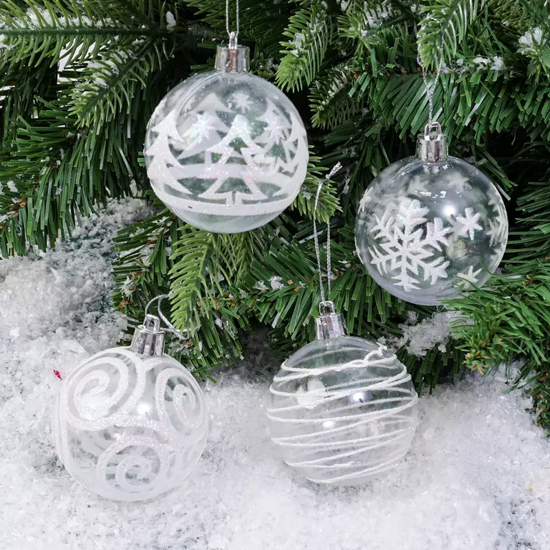 Bola gantung pohon Natal plastik PVC 6 buah bola gantung Natal dengan kotak ornamen natal hadiah pernikahan dekorasi rumah pesta