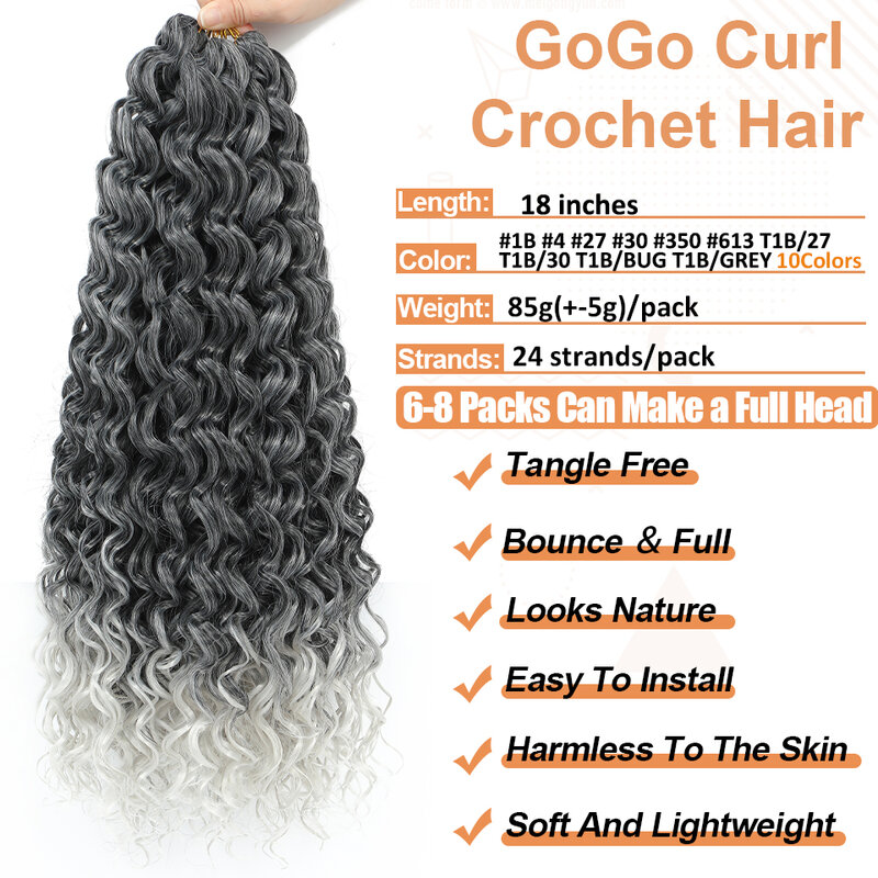 GoGo-Extensions de Cheveux Bouclés au Crochet pour Femme Noire, Tresses de Plage, Vague d'Eau