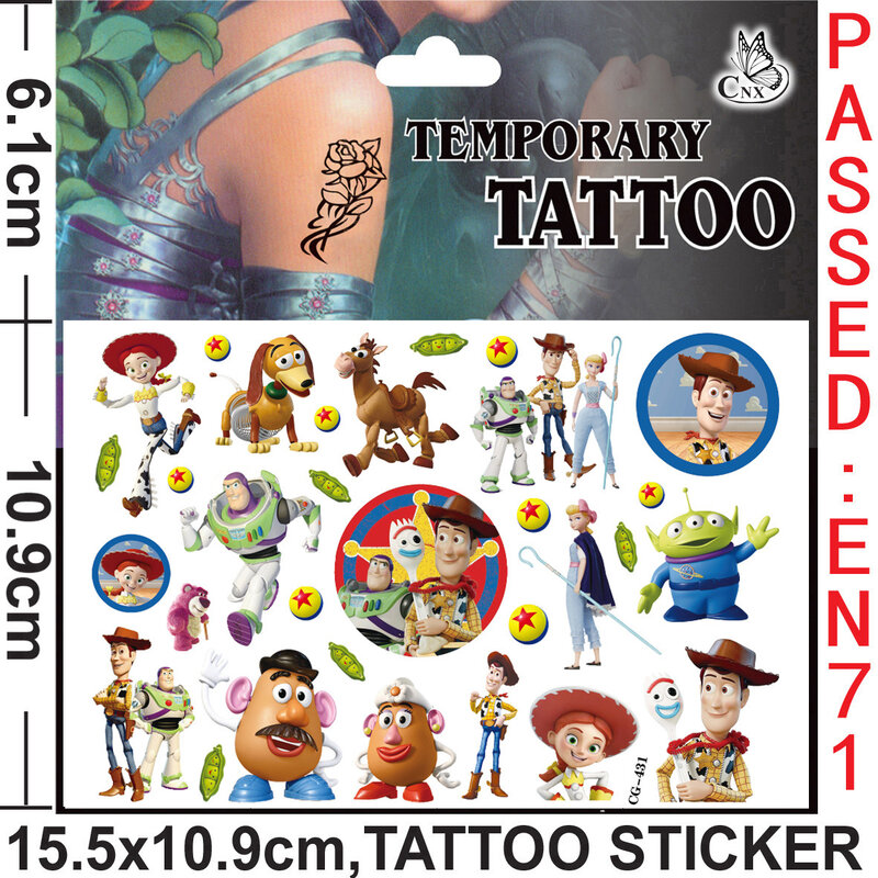 Disney Cartoon Speelgoed Verhaal Tattoo Stickers Feestartikelen Kinderen Verjaardagsfeestje Cadeau Decoratie Anime Figuur Body Art Waterdicht