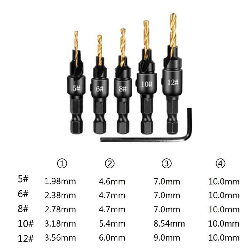 10Pcs Claw Type Cork Puncher Chamfer Cutter Drill Bit trapano a punta svasata Set di strumenti per chiavi esagonali da 1/4 pollici