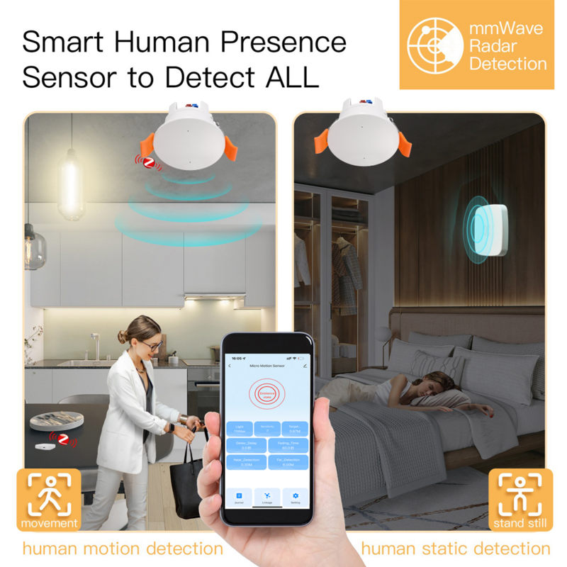 Tuya Zigbee Sensor de presencia mmWave humano, Detector de Radar Wifi, Sensor de movimiento Smart Life con detección de luminancia/distancia inalámbrica
