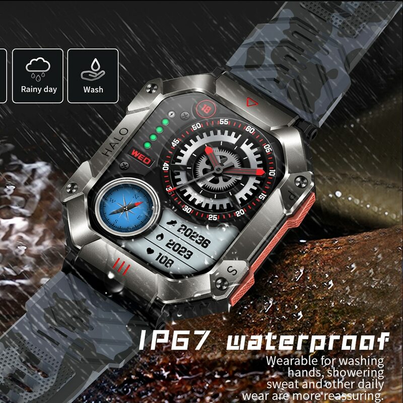 Gejian Gps Militair Smart Watch Mannen Voor Android Ios Ftiness Horloges Ip68 Waterdicht 2.0 'Ai Voice Bluetooth Call Smart Watch 2023